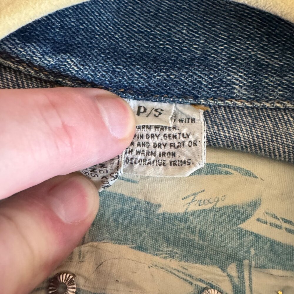 Y2K Freego Shades Of Blue Womens Embellished Oversize Denim Jacket, Size S - Picture 7 of 10